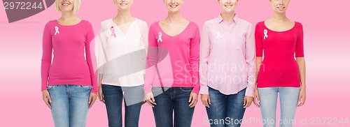 Image of close up of women with cancer awareness ribbons