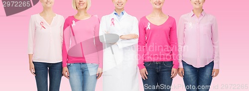 Image of close up of women with cancer awareness ribbons