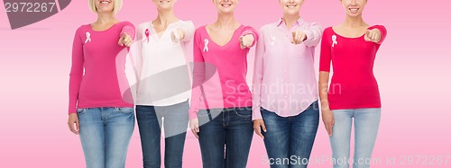 Image of close up of women with cancer awareness ribbons