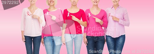 Image of close up of women with cancer awareness ribbons