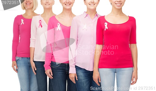 Image of close up of women with cancer awareness ribbons