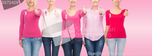 Image of close up of women with cancer awareness ribbons