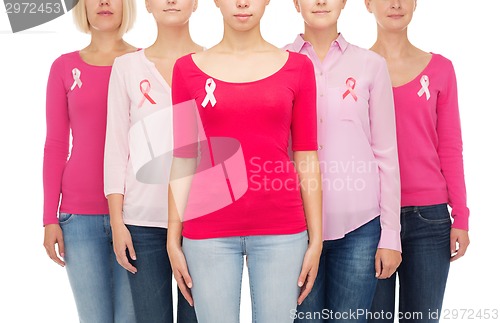 Image of close up of women with cancer awareness ribbons