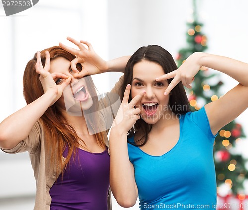 Image of smiling teenage girls having fun