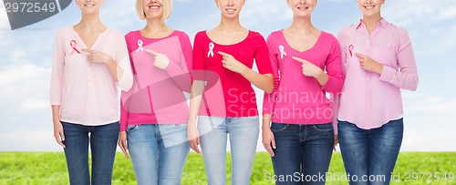 Image of close up of women with cancer awareness ribbons