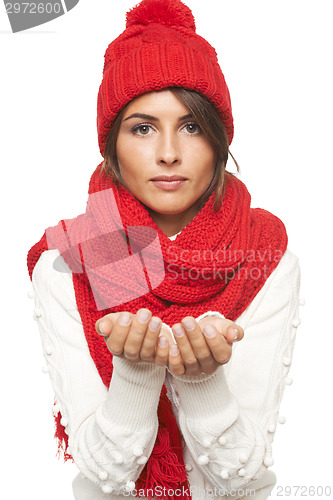 Image of Winter woman holding blank copy space