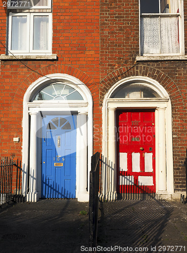 Image of typical colorful doors houses Dublin Ireland Europe
