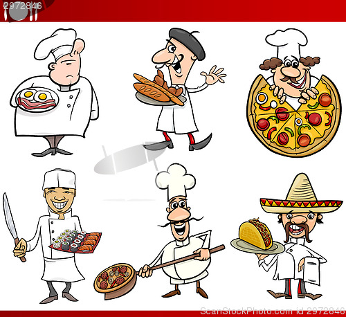 Image of international cuisine chefs cartoons