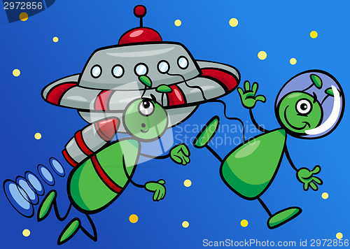 Image of aliens in space cartoon illustration