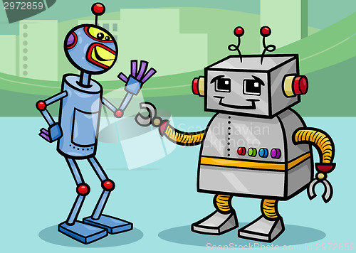 Image of talking robots cartoon illustration