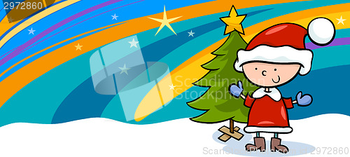 Image of kid on christmas cartoon greeting card