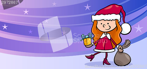 Image of girl santa greeting card cartoon