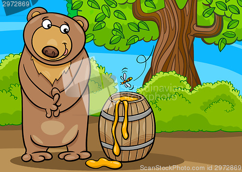 Image of bear with honey cartoon illustration