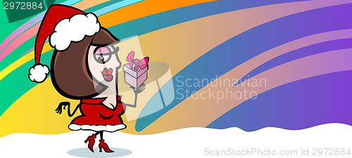 Image of woman santa greeting card cartoon