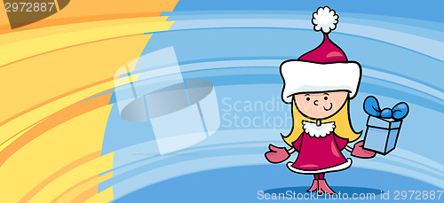 Image of little girl santa greeting card cartoon