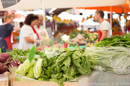 Image of Vegetable market stall.