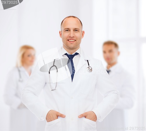 Image of smiling male doctor with stethoscope