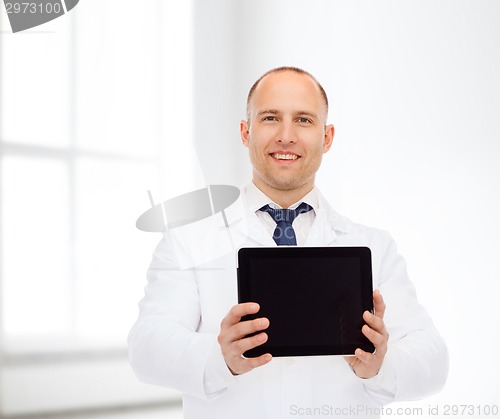 Image of smiling male doctor with tablet pc