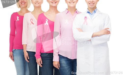 Image of close up of women with cancer awareness ribbons