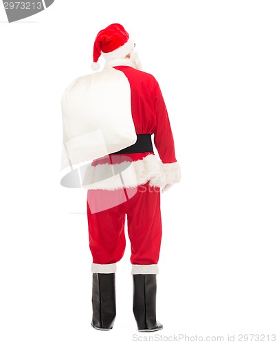 Image of man in costume of santa claus with bag
