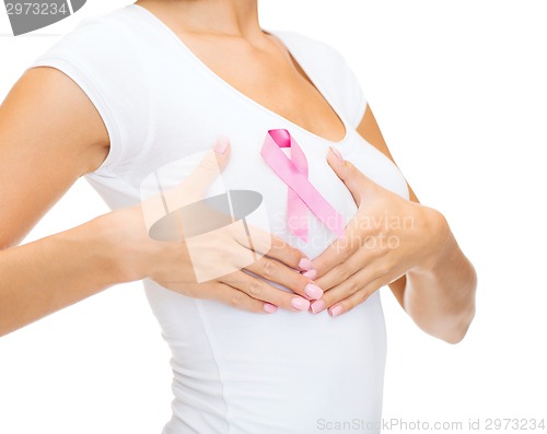 Image of woman with pink cancer awareness ribbon