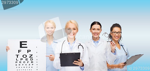 Image of smiling female eye doctors and nurses