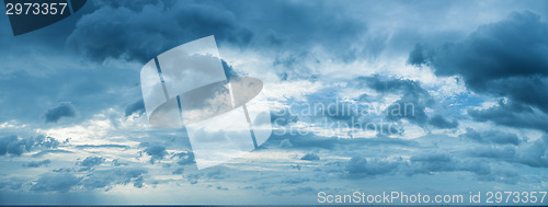 Image of Panorama of cloudy sky over the sea horizon