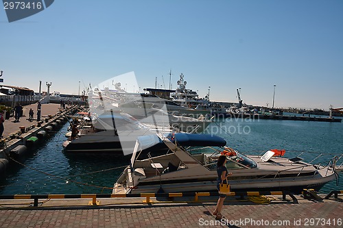 Image of People, yachts and ships in Sochi sea port