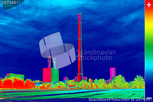 Image of Thermovision image heating plant chimney