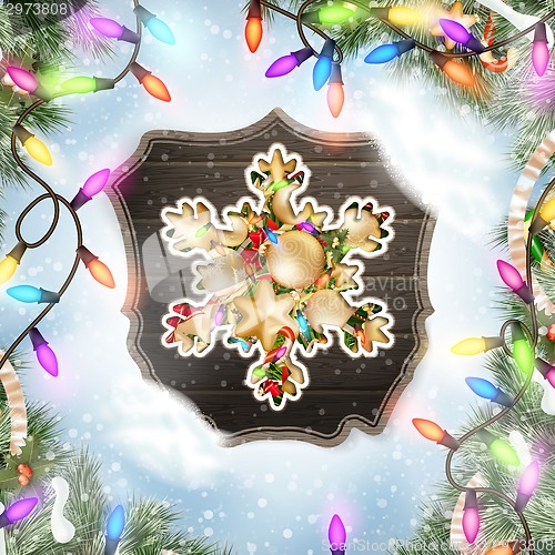 Image of Christmas card with baubles. EPS 10