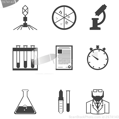 Image of Black vector icons for microbiology