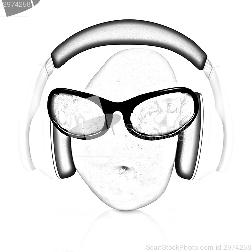 Image of potato with sun glass and headphones front "face"