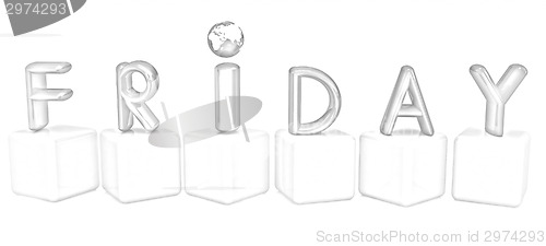 Image of Colorful 3d letters "Friday" on white cubes