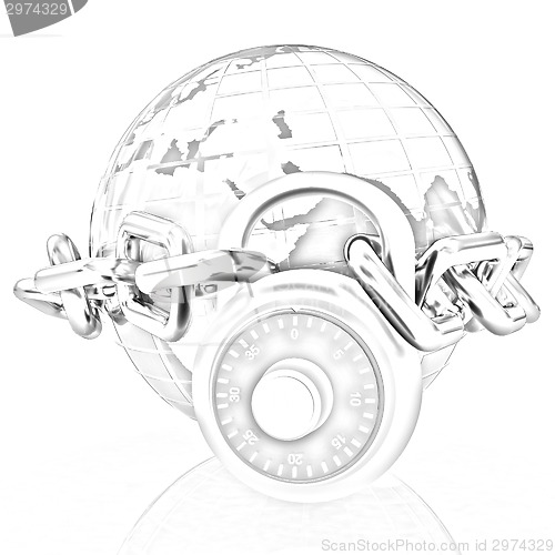 Image of Earth globe close in chain and padlock 