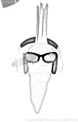 Image of carrot with sun glass and headphones front "face"
