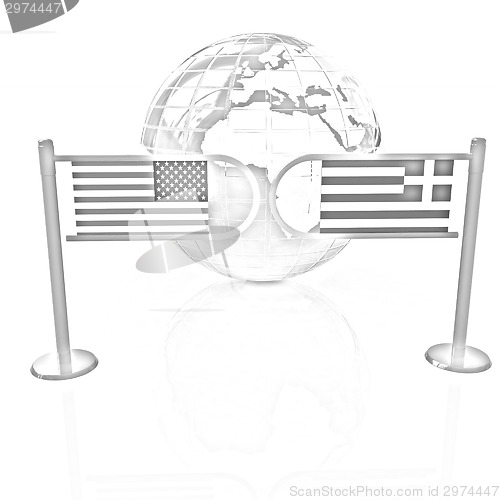 Image of Three-dimensional image of the turnstile and flags of USA and Gr