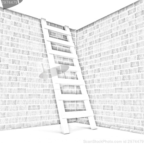 Image of Ladder leans on brick wall 