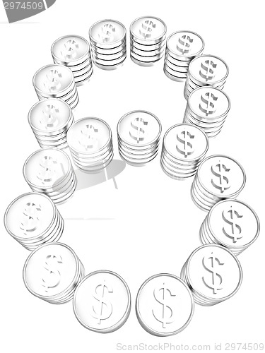 Image of Number "eight" of gold coins with dollar sign