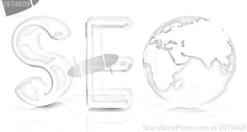 Image of 3d illustration of text 'SEO' with earth globe, symbol