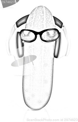 Image of cucumber with sun glass and headphones front "face"