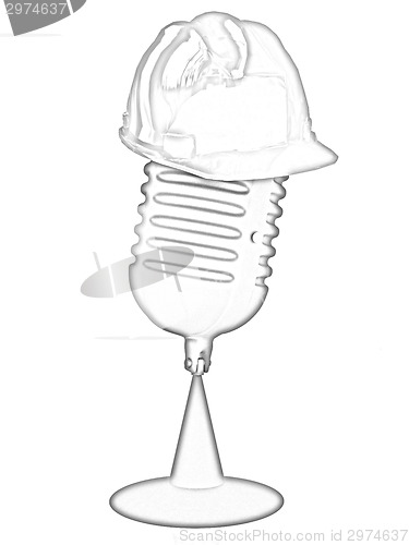Image of New 3d concept of technology education with microphone and hard 