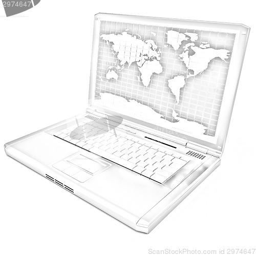 Image of Gold laptop with world map on screen 