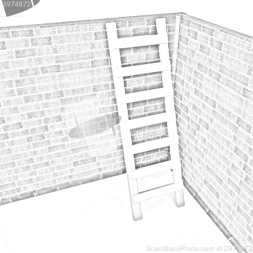 Image of Ladder leans on brick wall 