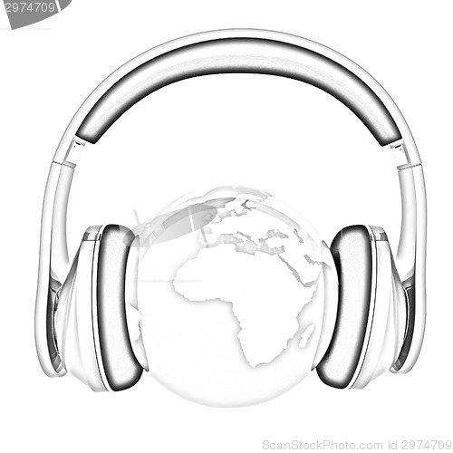 Image of earth with headphones. World music concept