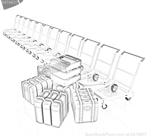 Image of Trolleys for luggages at the airport and luggages 