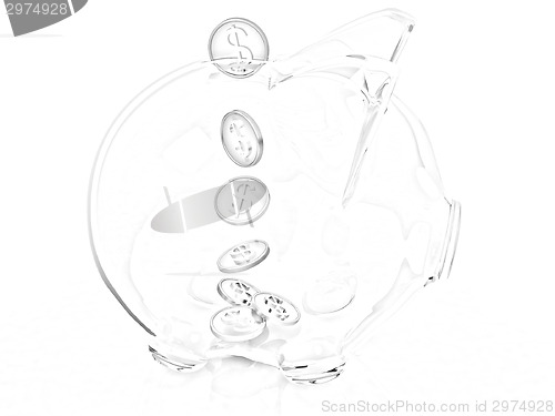 Image of glass piggy bank and falling coins