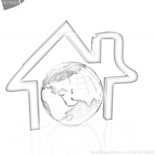 Image of 3d green icon house, earth on white background 