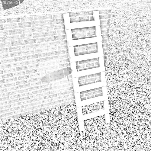 Image of Ladder leans on brick wall 