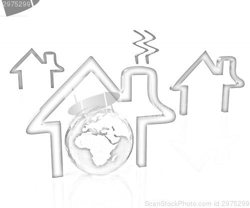Image of earth and icon house on white background 