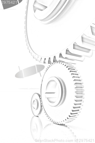 Image of White background consisting of bright gears and arrows.The conce